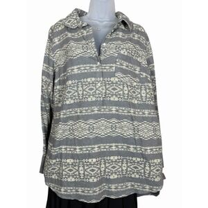 Merona Southwestern Aztec Print Cotton Popover Shirt Gray Cream‎ Long Sleeve XXL